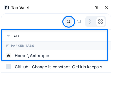 Search parked tabs