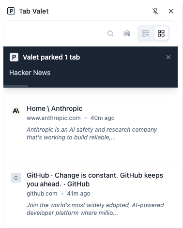 Tab parking notification