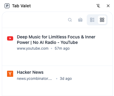 Tab Valet sidebar with parked tabs